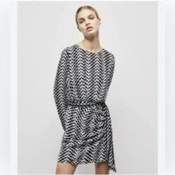 NWT The Kooples Black and White‎ Zig Zag Print Mini Dress Size FR1/US4 - Picture 1 of 14